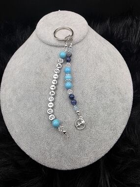 Personalized Sagittarius Blue Beaded Keychain